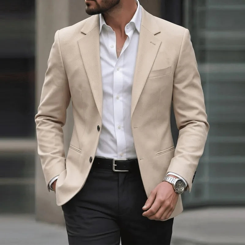 KIDWHXR Man Blazer Korean Slim Simple Solid Color Turn Down Collar Male Suit Outerwear Business Casual Long Sleeeve Men Coat