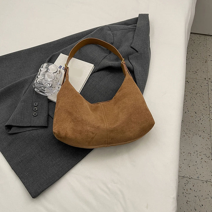 Vintage Women’s Suede Handbag – Designer Crescent Hobo Crossbody Bag