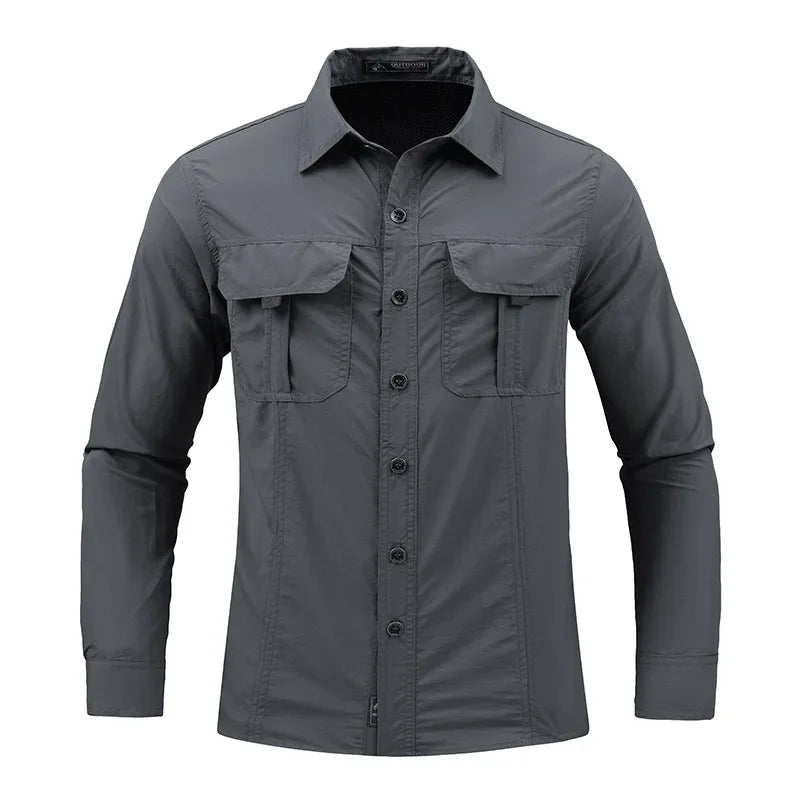 New Summer Male Thin Breathable Comfortable Cargo Shirts Men Outdoor Long sleeves Quick Drying Waterproof Tooling Shirts 5XL