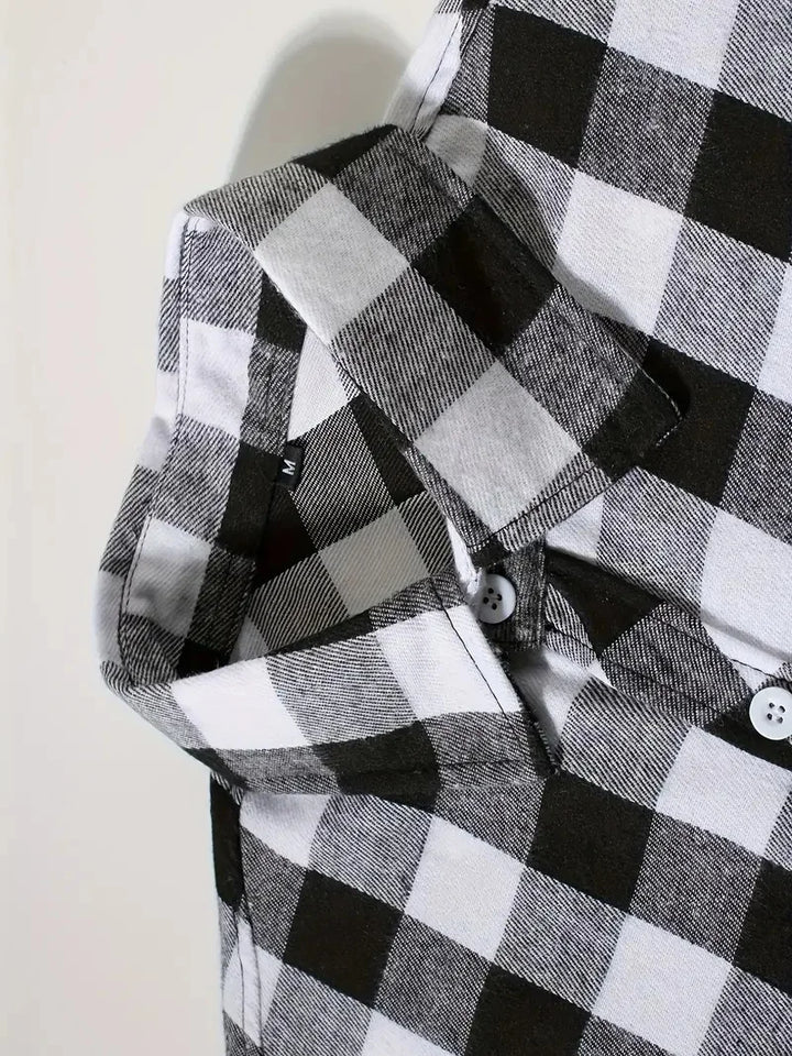 Mens Shirts Fashion Classic Plaid Cardigan Casual Shirt Long Sleeve Chest Two Pockets Turn-Down Collar Spring Autumn Men Tops