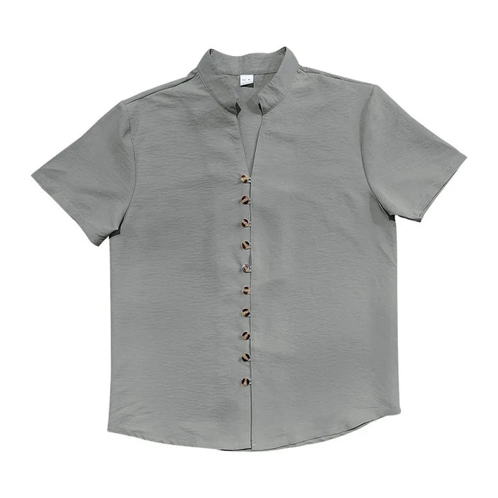 Summer New Short Sleeve Shirts for Men Fashion Solid Casual Linen Tops Breathable Stand Collar Loose Beach Blouses Men Clothing