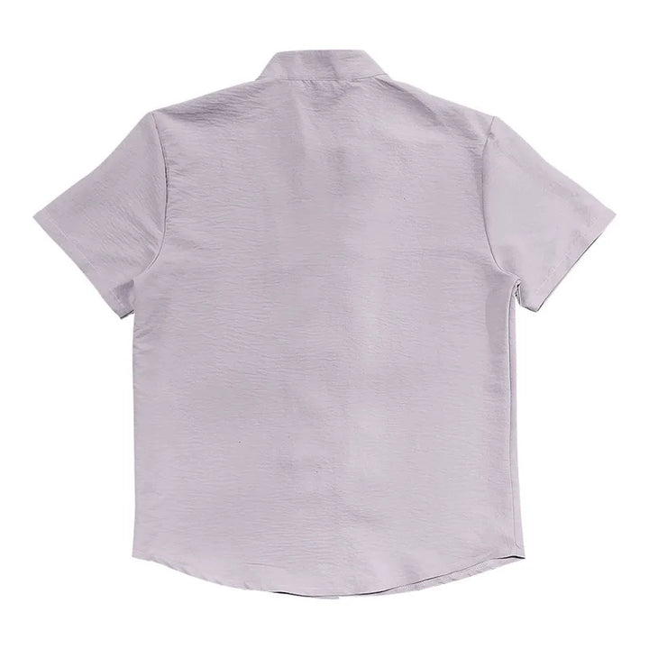 Summer New Short Sleeve Shirts for Men Fashion Solid Casual Linen Tops Breathable Stand Collar Loose Beach Blouses Men Clothing