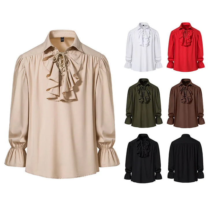 Men Shirts Medieval Retro Performance Dress Shirtspuff Sleeve Casual Stage Cosplay Party Male Clothes Chemise Shirt S09