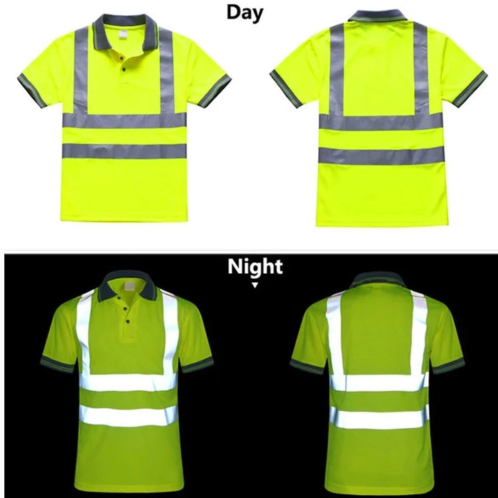 Men Shirts Night Work Reflective Workwear Short Sleeve Quick Dry Work Clothes for Men Breathable T-shirt High Visibility Tops