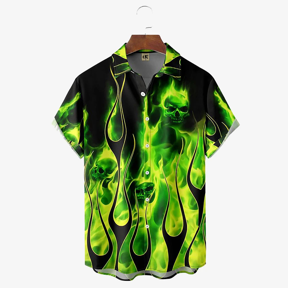 Men's Shirt 3D Vintage Summer Fashion Red Flame Hawaiian Shirt Men's Summer Short-sleeved Loose Shirt 2026 Style