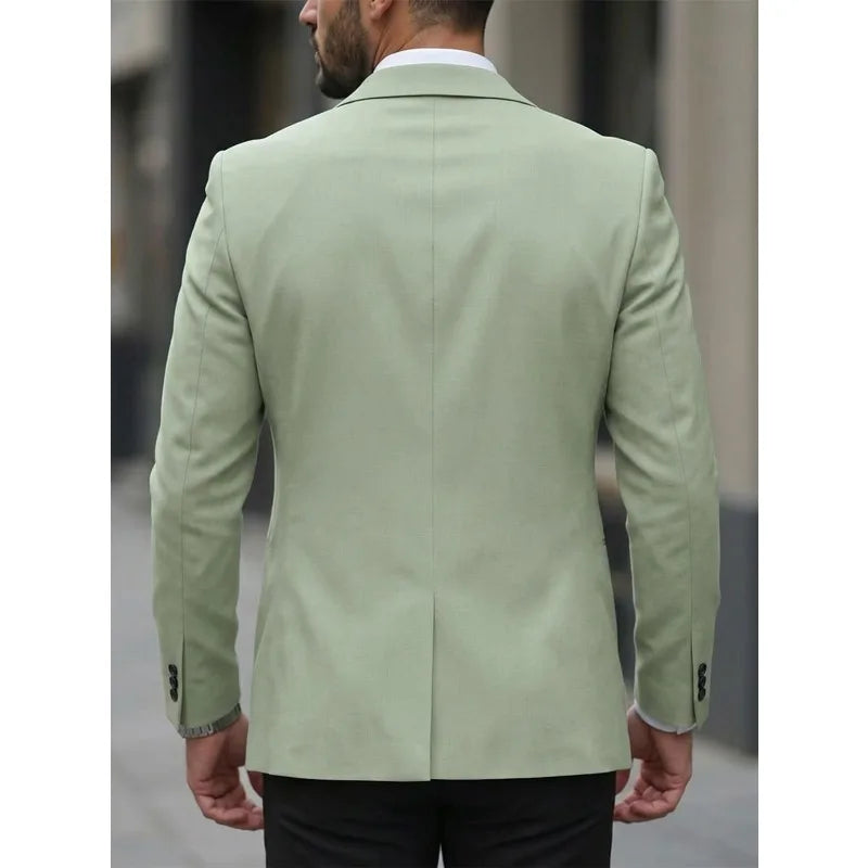 KIDWHXR Man Blazer Korean Slim Simple Solid Color Turn Down Collar Male Suit Outerwear Business Casual Long Sleeeve Men Coat