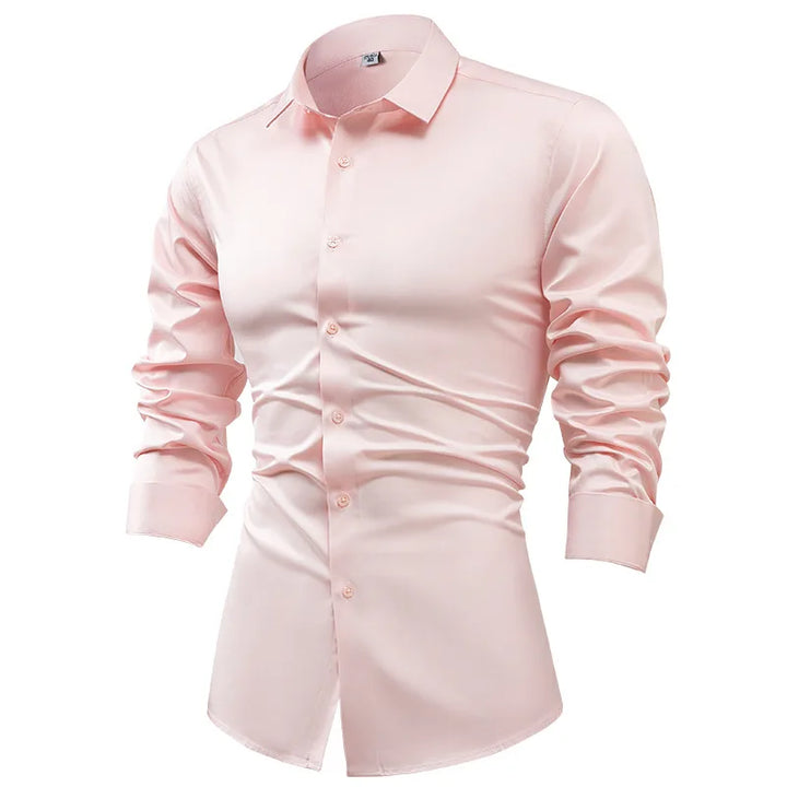 High-end Satin Shirts for Men Fashion Long Sleeved Solid Dress Shirts Men's Business Social Non-ironing Wrinkle-resistant Shirts