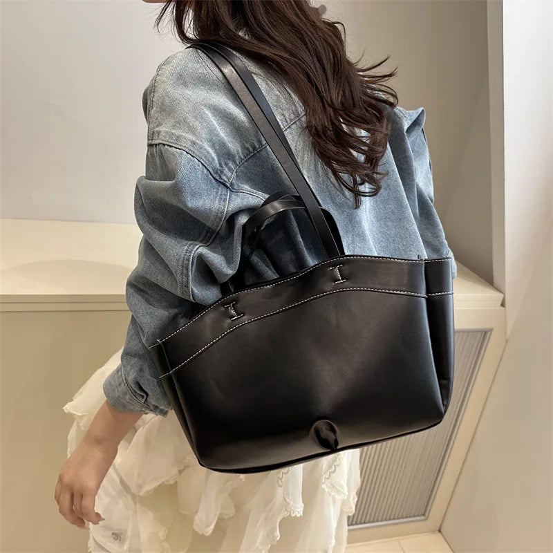 Women’s PU Leather Tote Bag – Large Vintage Shoulder & Crossbody Purse