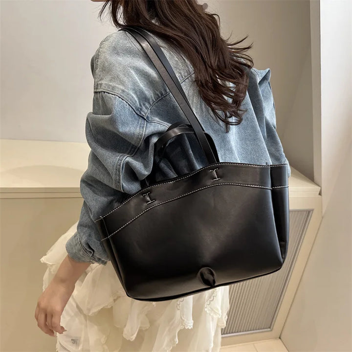 Women’s PU Leather Tote Bag – Large Vintage Shoulder & Crossbody Purse