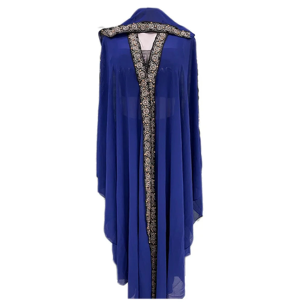 Abaya Morocco Kaftan Dubai Hooded Maxi Dress Bat Sleeve Farasha Kaftan Muslim Women African Open Kimono Boubou Evening Dresses
