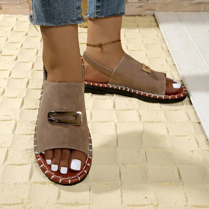 Women’s Summer Beach Sandals – Metal Decorative, Open-Toe, Non-Slip