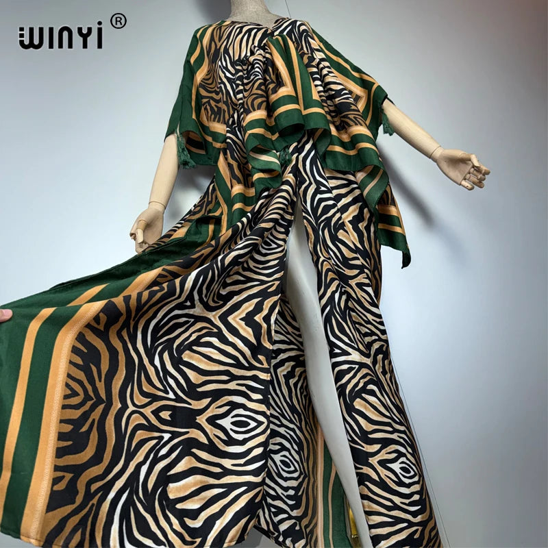 WINYI muslim woman dresses fashion kaftan party Dress Middle East Female loose kaftan abaya dubai luxury Print Caftan beachwear