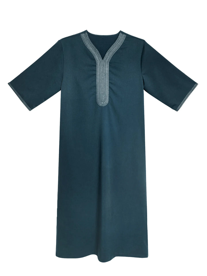 Middle East Kaftan Men's Muslim Fashion Abayas Short Sleeve Casual Robe Breathable Ethnic Style Embroidered Men Moroccan Thobe