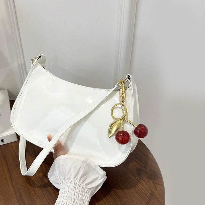 Vintage Women’s PU Leather Shoulder Bag – Crossbody Handbag with Cherry Pendant