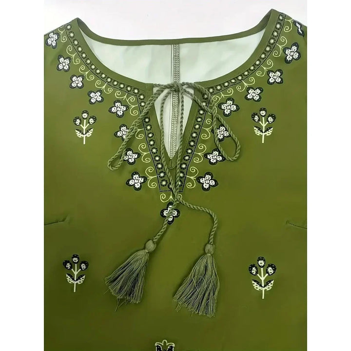 2pcs Boho Chic Salwar Suit Ethnic Print Lightweight Non-See-Through Ramadan Fashion with Flared Cuffs & Hem for Women Outdoor Ev
