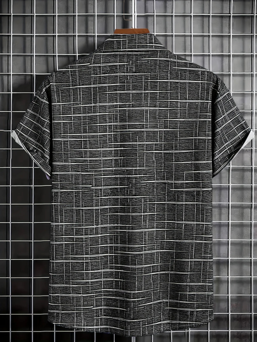 Vintage Shirts Black White Distressed Plaid Textured Printed Loose Casual Short Sleeve Lapel Tops Men Clothes