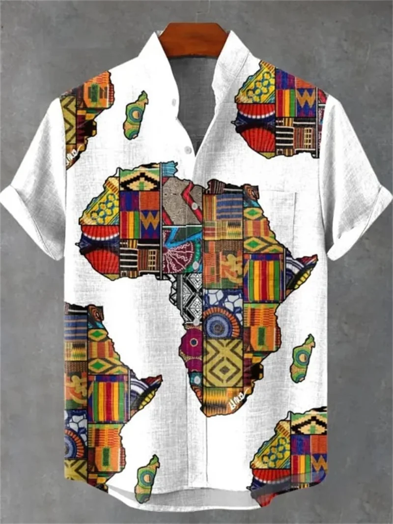 Men's Fashionable Casual Shirt Short-Sleeved 3D Printed Pattern Clothing Shirt Linen