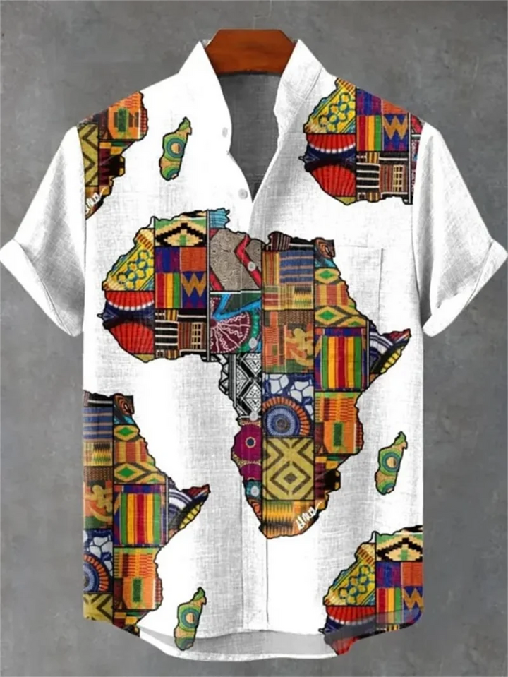 Men's Fashionable Casual Shirt Short-Sleeved 3D Printed Pattern Clothing Shirt Linen