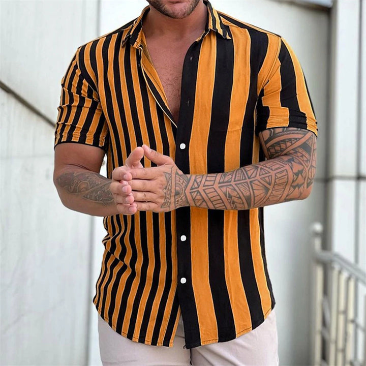 Men's Shirts Striped Shirts 3D Hawaiian Button Short Sleeve Plaid Red Top Beach Wear Black and White Shirt Men's Clothing