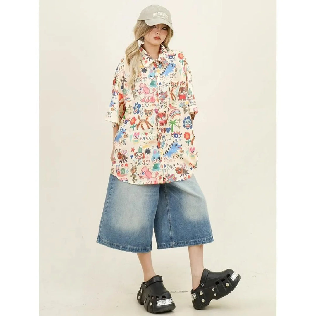 Print Shirts Summer Streetwear Interest Women's T-Shirts Loose Cartoon Cute Tops  Short Sleeve Clothes Vintage Fashion Popular