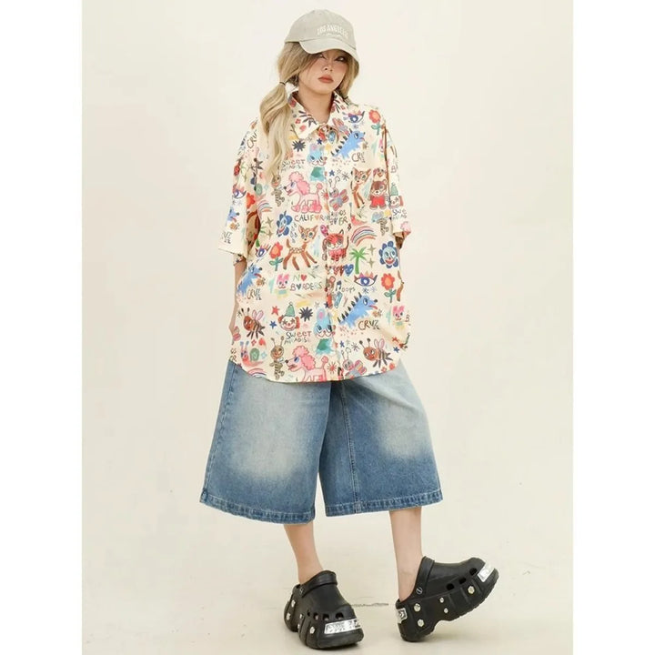 Print Shirts Summer Streetwear Interest Women's T-Shirts Loose Cartoon Cute Tops  Short Sleeve Clothes Vintage Fashion Popular