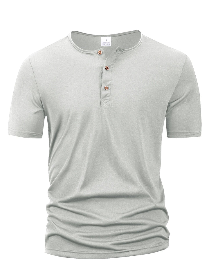 Summer Men Henley Collar T-shirts Button Slim Casual Male Solid Color Short Sleeve Men Sports T-shirt Polo shirt Tops