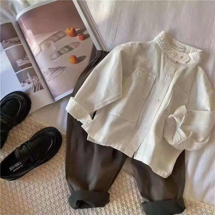 Children's Shirt Spring Autumn New Solid Color Standing Neck Shirt for Boys Girls Top Coat Solid Color Baby Children's Clothing