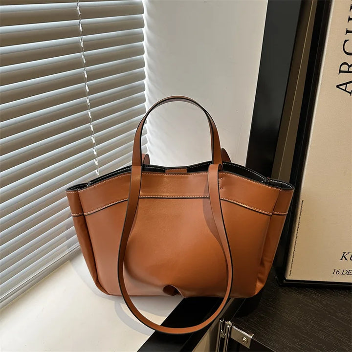Women’s PU Leather Tote Bag – Large Vintage Shoulder & Crossbody Purse
