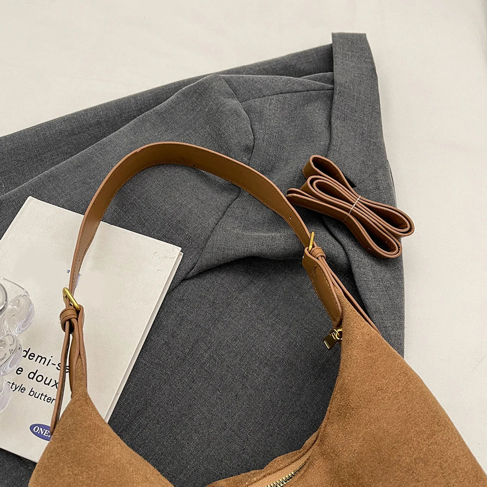 Vintage Women’s Suede Handbag – Designer Crescent Hobo Crossbody Bag