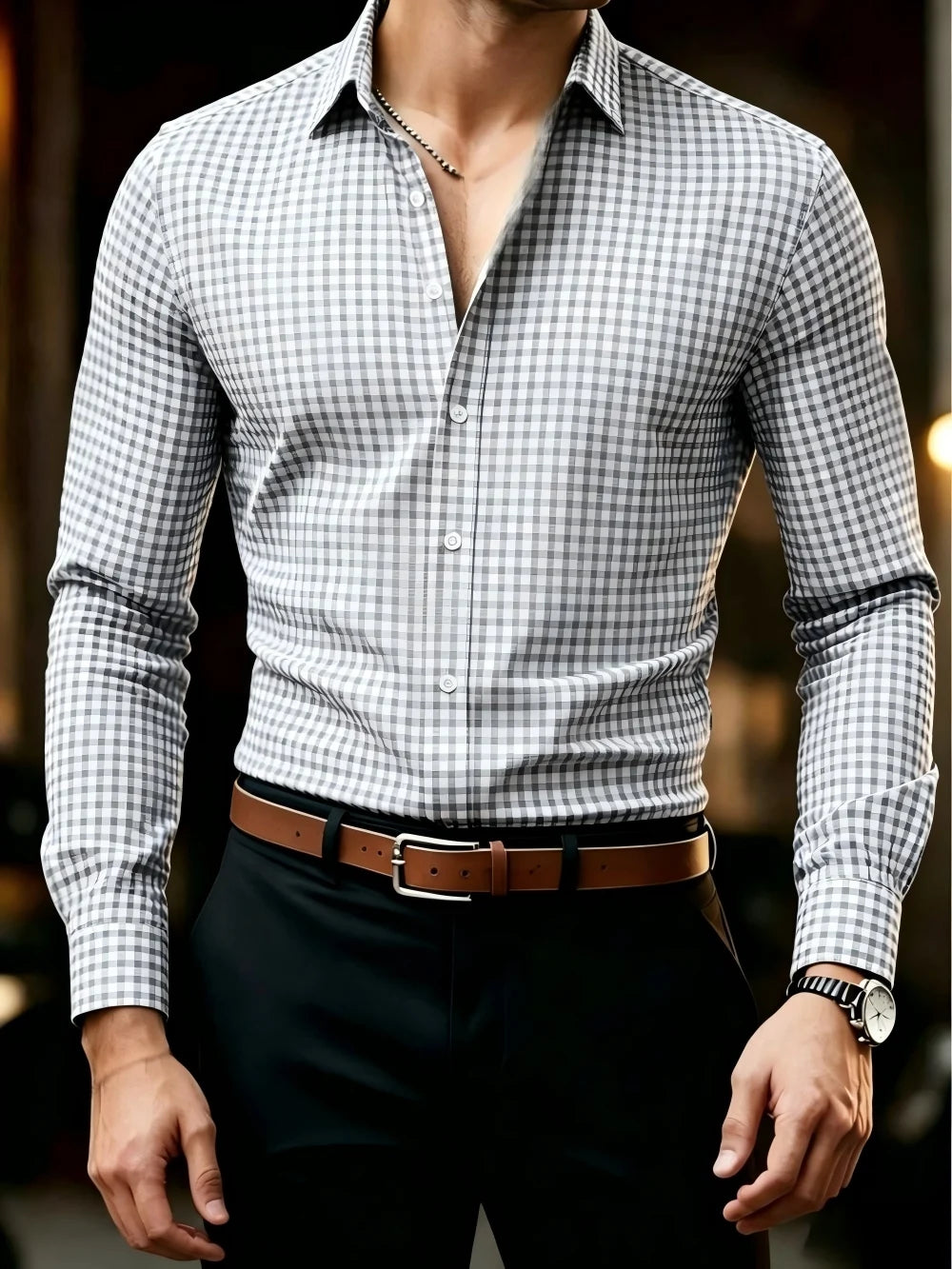 Men's button-up shirt, casual shirt, yellow, long-sleeved, plaid lapel, streetwear for everyday wear, comfortable, stylish