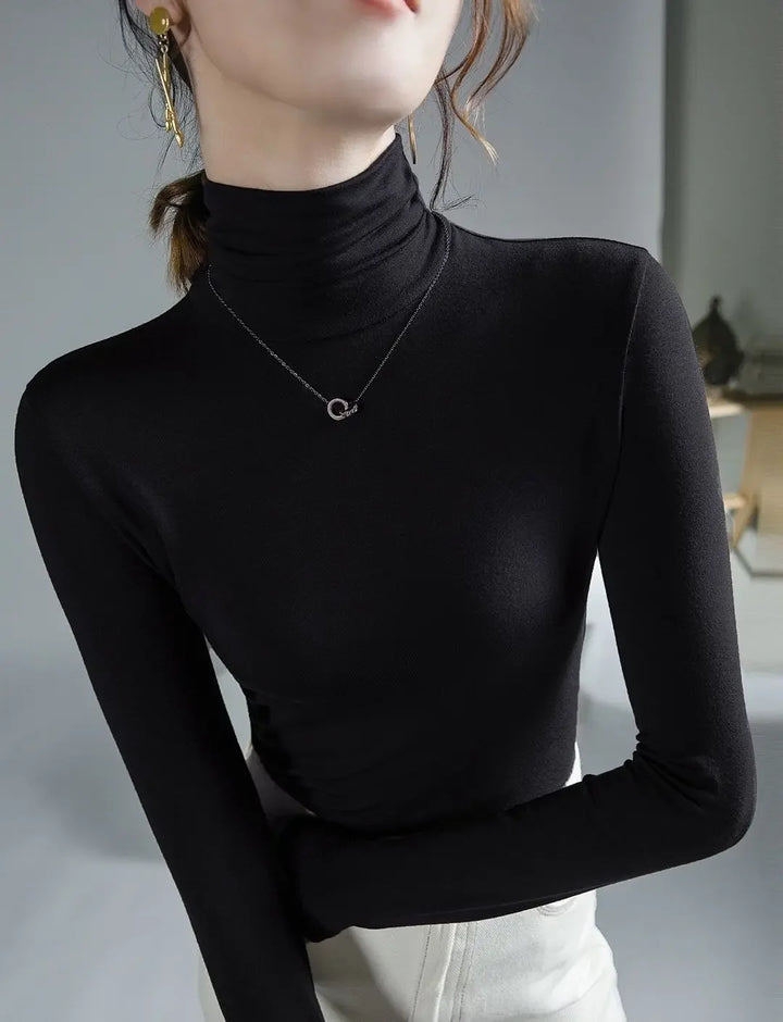 2025 Women’s Turtleneck T-Shirt – Skinny Fit, Black & Purple Grunge Tee