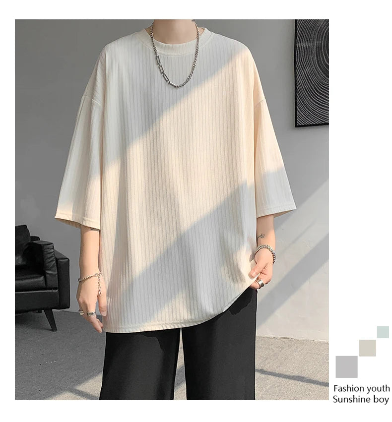 men t shirts Summer Men's White Cool T-shirts Women Oversized 5XL Korean Style Loose Striped T-shirt Casual T-Shirt Male