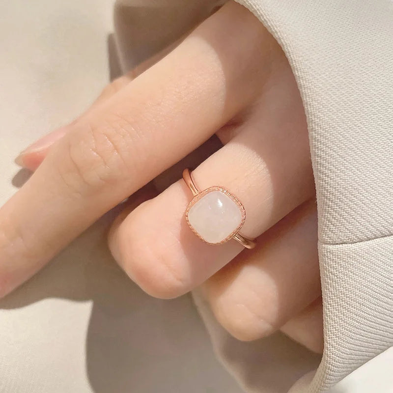 Women’s Vintage Jade & Crystal Geometric Ring – Fashion Jewelry