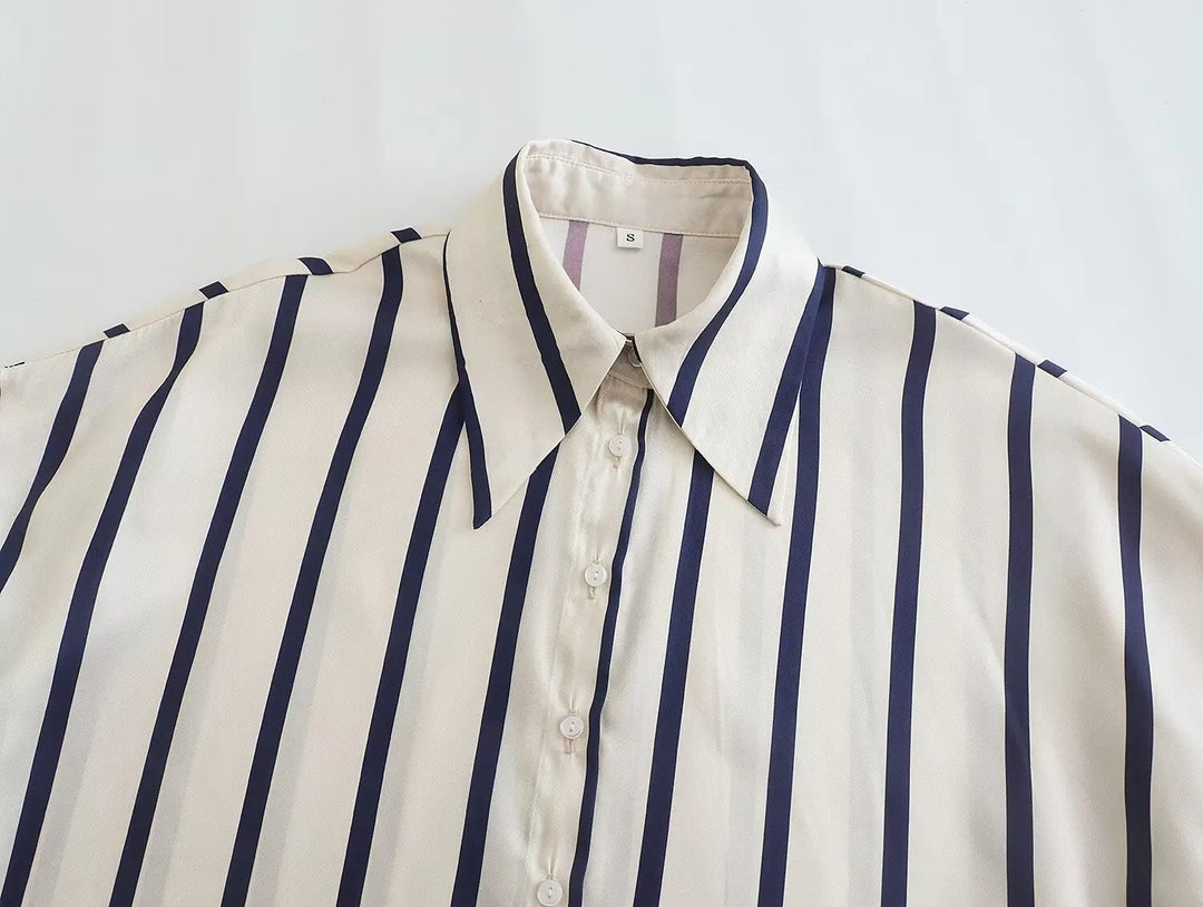 Women Striped Shirts Female Loose-Fit Bubble Sleeve Printed Shirts Lady Casual Youthful Energetic Short Sleeved Tops Clothing