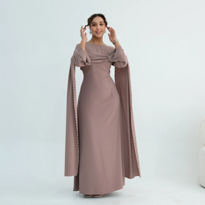 Luxury Dubai Shawl Abaya Elegant Beaded Waist Cinching Kaftan Muslim Women Traditional Dress Maxi Long Sleeve Robe Eid Outfit