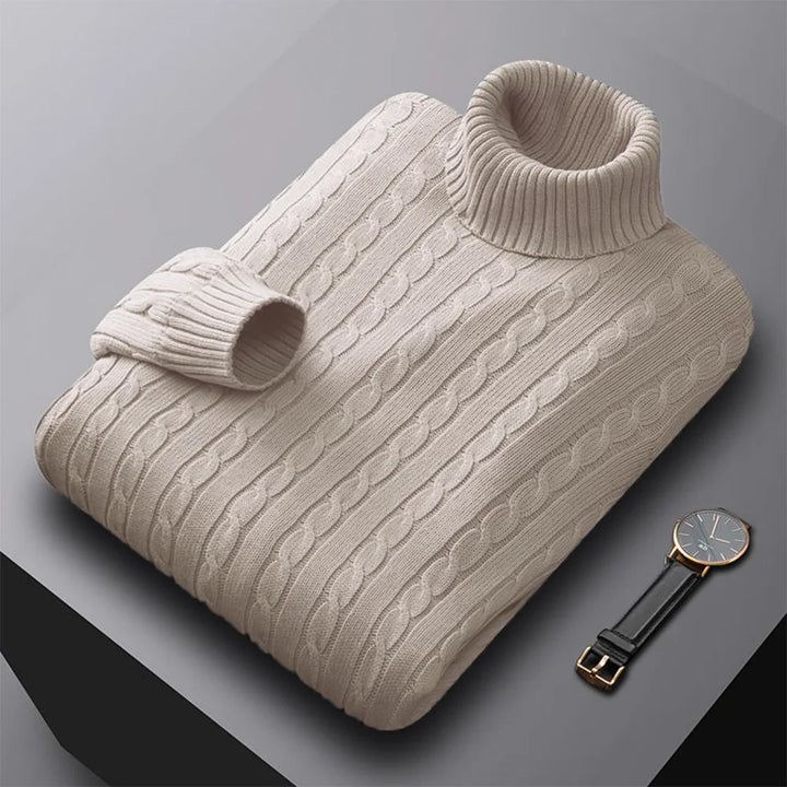 Men’s Turtleneck Sweater – Solid High Neck Knitted Pullover, Fall/Winter