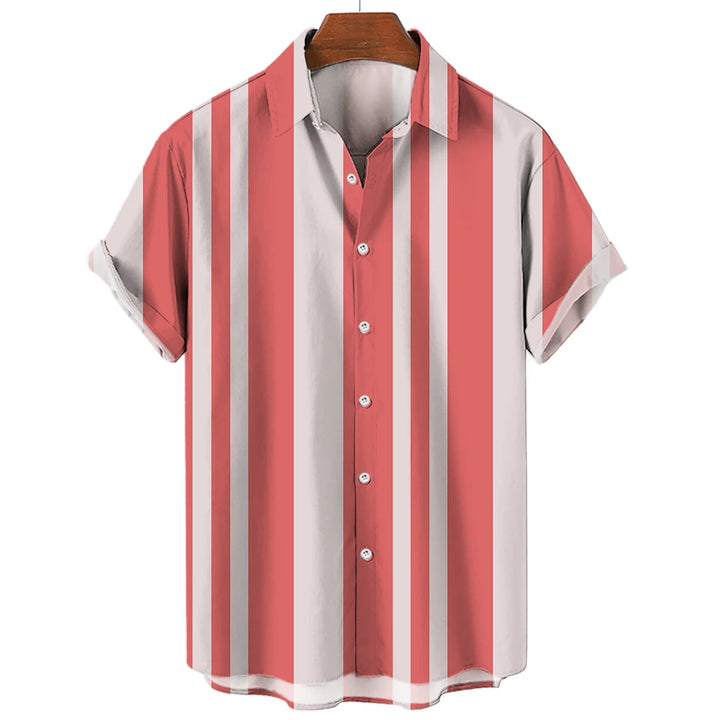 Men's Shirts Striped Shirts 3D Hawaiian Button Short Sleeve Plaid Red Top Beach Wear Black and White Shirt Men's Clothing