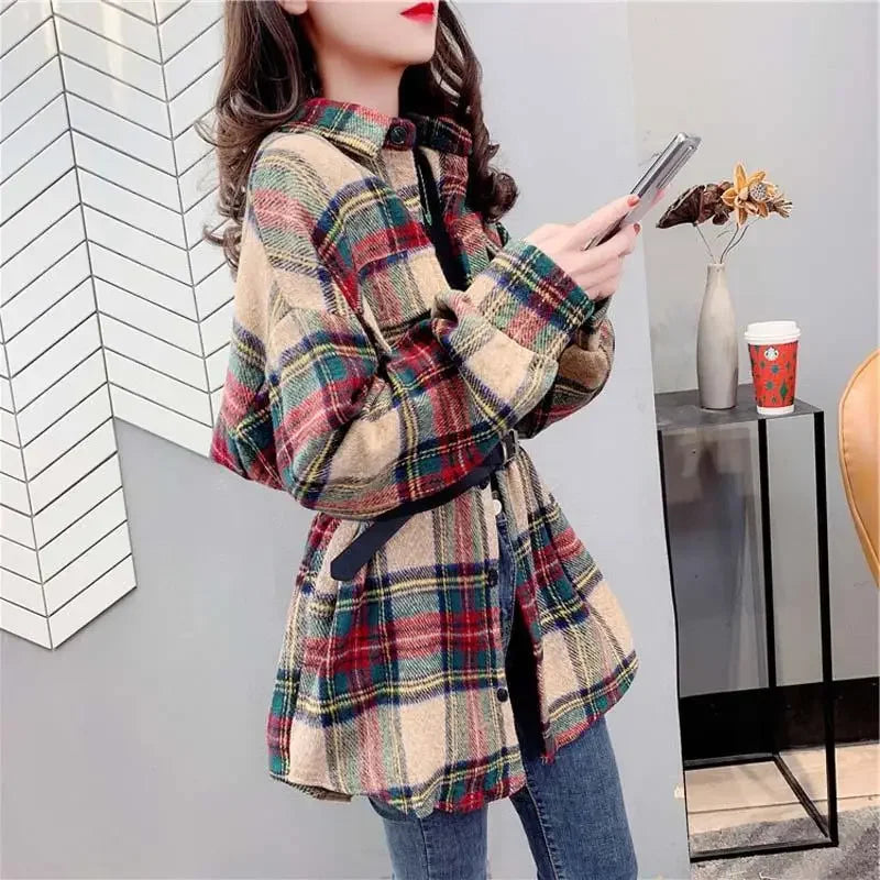 Women’s Vintage Check Jacket – Luxury Spring & Autumn Casual Coat 2025