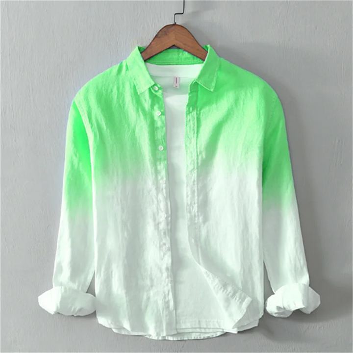 Fashion shirts 100% linen fabric gradient pink blue gray new series of men and women matching colors casual and comfortable