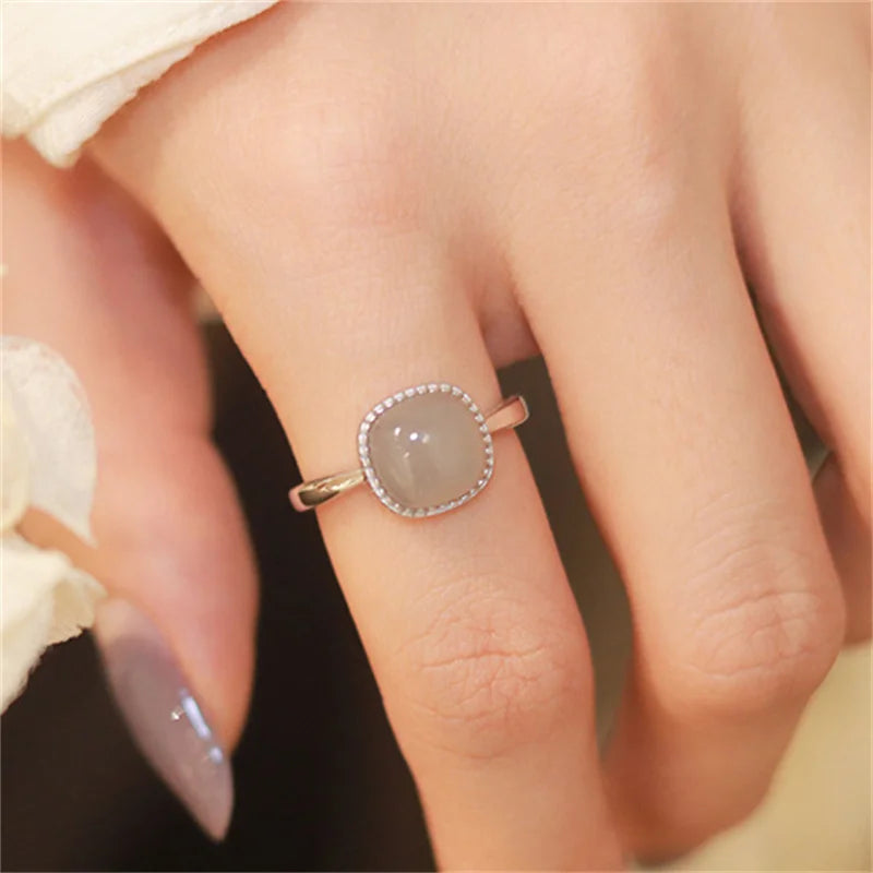 Women’s Vintage Jade & Crystal Geometric Ring – Fashion Jewelry