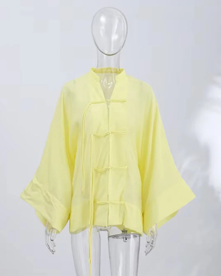 Women's Shirt 2026 New Fashion Summer Solid Color Oversize Rope Knot Detail Draped Shirt for Women Loose Chic Ladies Shirt Top