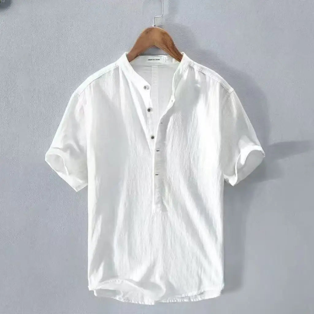 New Cotton Linen Shirts for Men Casual Shirts Lightweight  Short  Sleeve Henley Beach Shirts Hawaiian T Shirts for Men