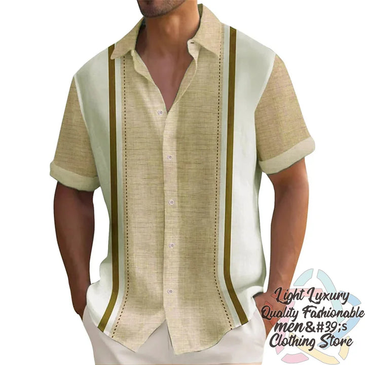 Men's shirts Summer striped linen print shirts Casual short-sleeved button Hawaiian shirts Oversized men's tops outfit collar