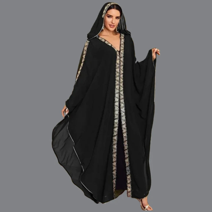 Abaya Morocco Kaftan Dubai Hooded Maxi Dress Bat Sleeve Farasha Kaftan Muslim Women African Open Kimono Boubou Evening Dresses