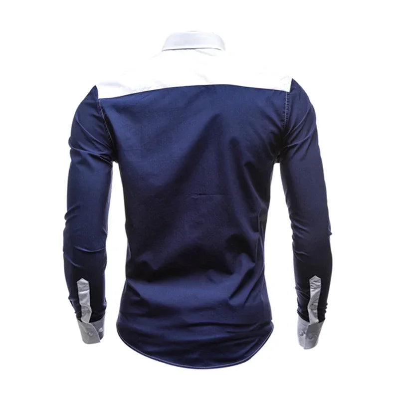 Men Long Sleeve Shirt 2025 Spring Striped Shirts Slim Fit Male Casual Social Patchwork Shirt Turn-down Collar Camisa Masculina