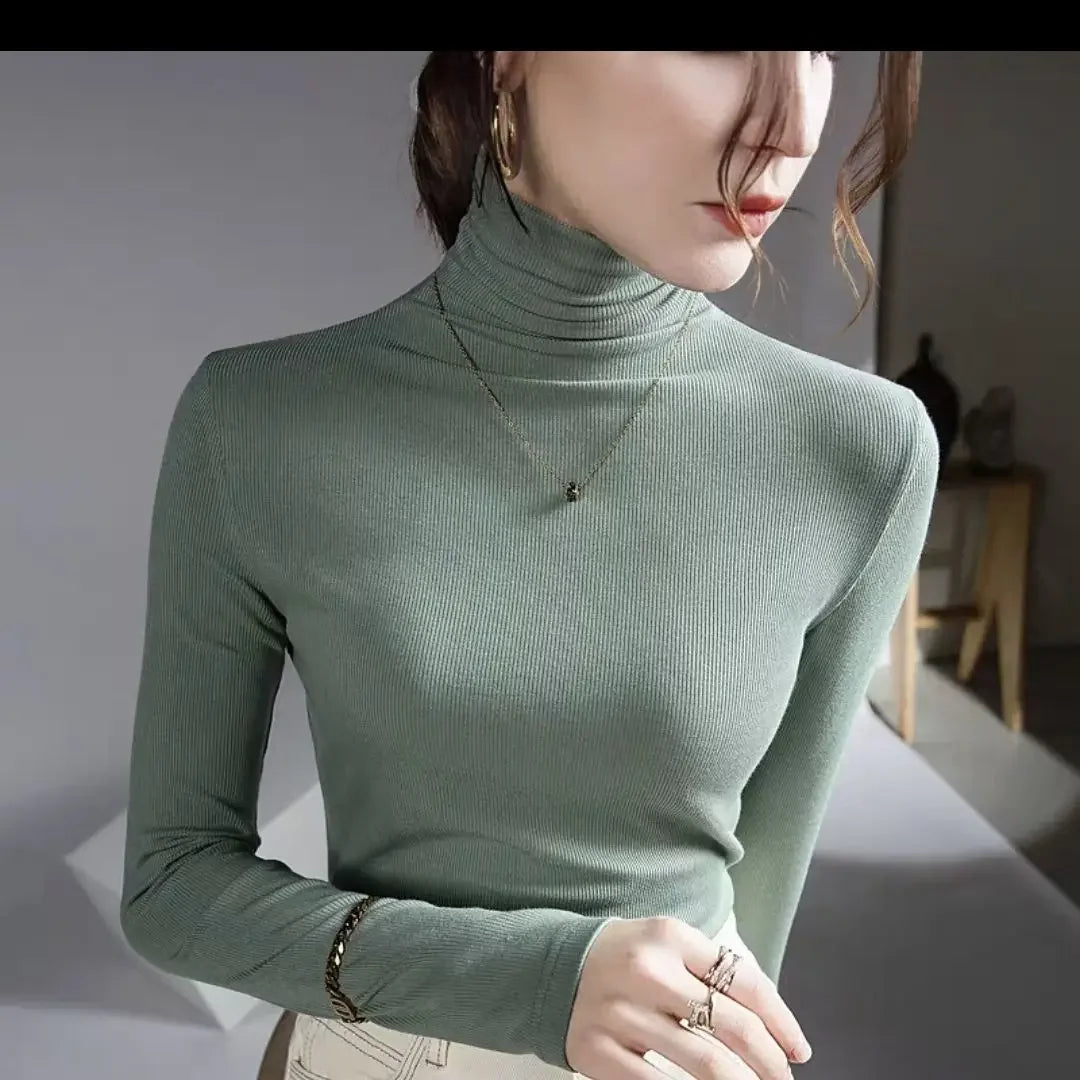 2025 Women’s Turtleneck T-Shirt – Skinny Fit, Black & Purple Grunge Tee