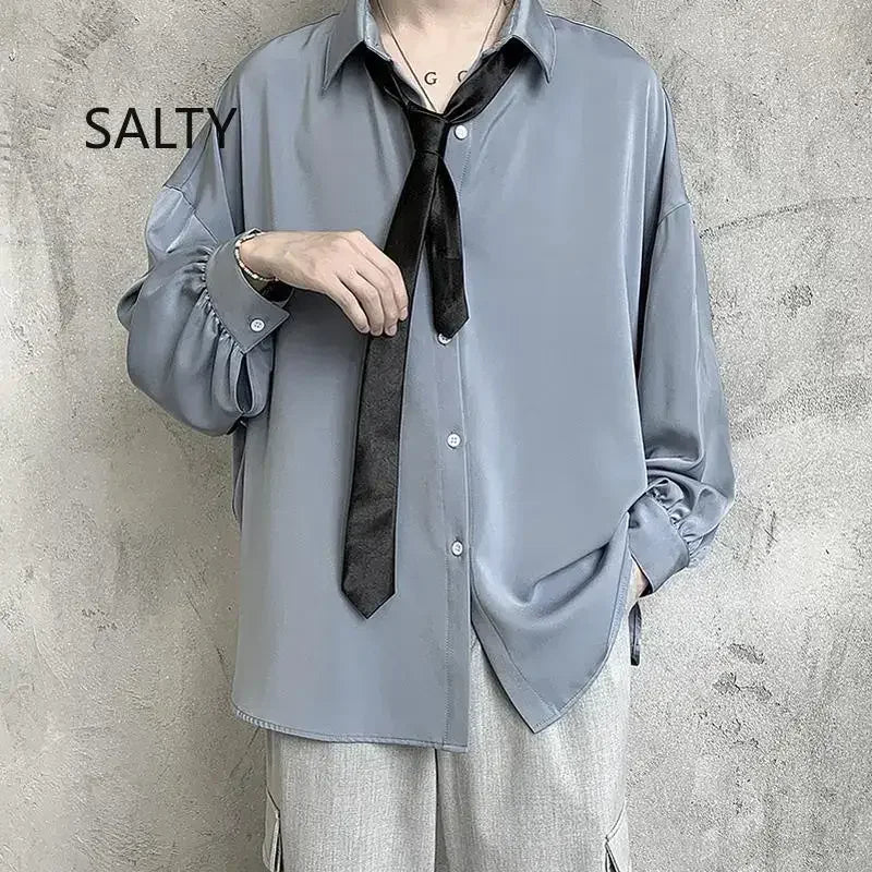 Women’s Long Sleeve Tie Shirt – Casual Loose Blouse