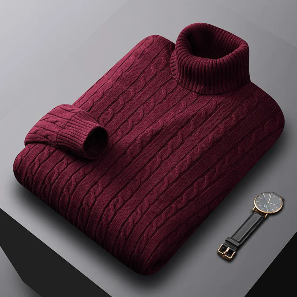 Men’s Turtleneck Sweater – Solid High Neck Knitted Pullover, Fall/Winter