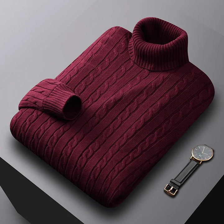Men’s Turtleneck Sweater – Solid High Neck Knitted Pullover, Fall/Winter