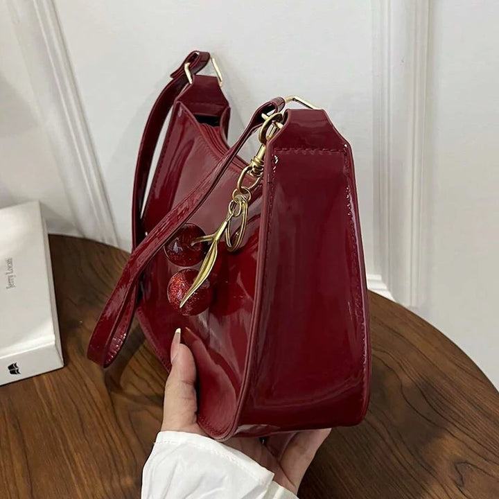 Vintage Women’s PU Leather Shoulder Bag – Crossbody Handbag with Cherry Pendant